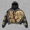 Mens Casual Hooded Sweatshirt 3D Skull Print Loose Fit Long Sleeve Winter Top Teens