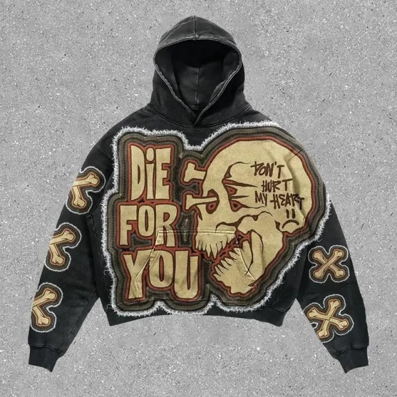 Mens Casual Hooded Sweatshirt 3D Skull Print Loose Fit Long Sleeve Winter Top Teens