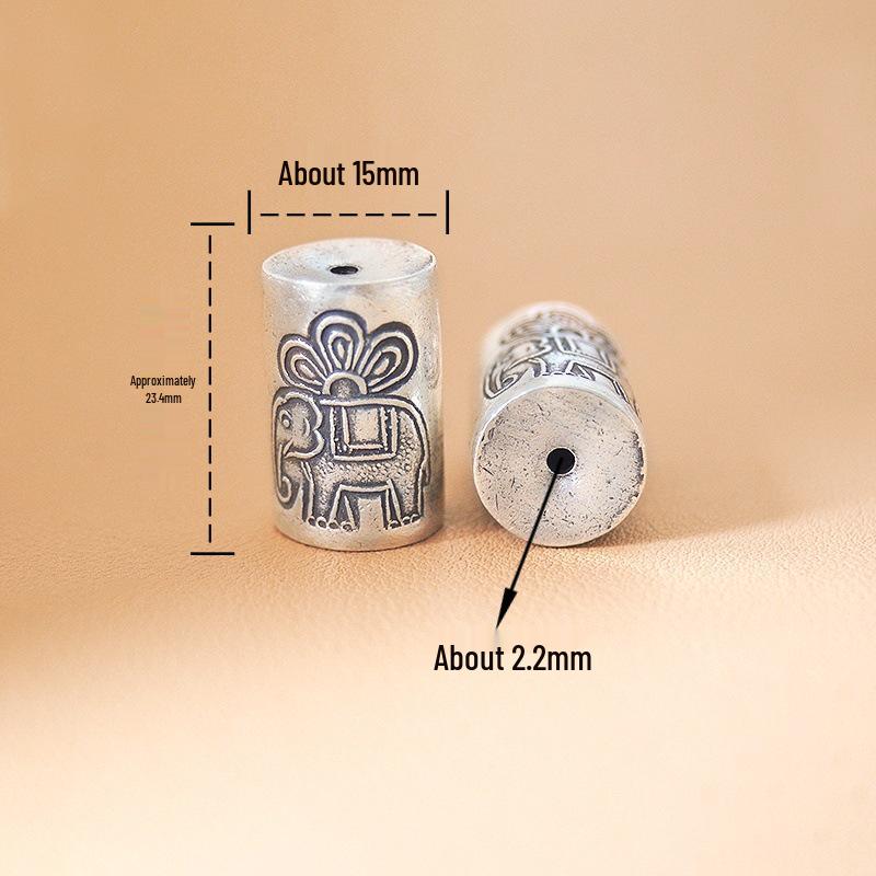 Handmade Thai Ethnic Silver Elephant Barrel Beads for DIY Crystal Jewelry