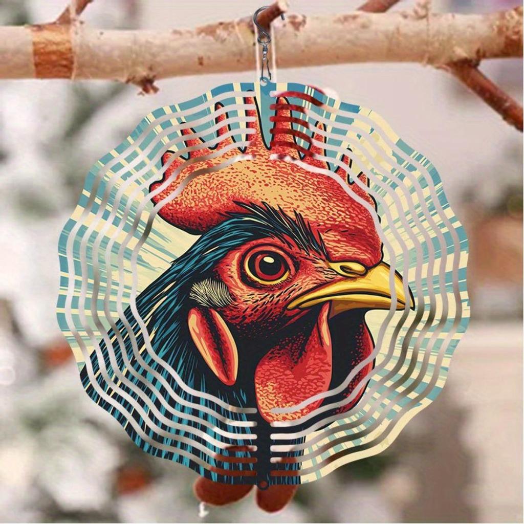 Farm Rooster Wind Chime Outdoor Metal Spinning Garden Decor Bird Deterrent Scarecrow Patio Hanging Ornament No Battery Needed