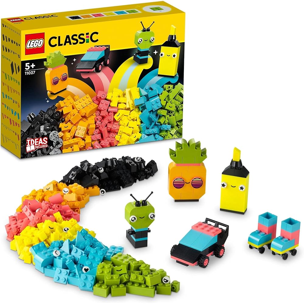 LEGO Classic Idea Pieces Neon Colors 11027 Creative Building Blocks Educational Toy for Boys and Girls 5 Years and Up