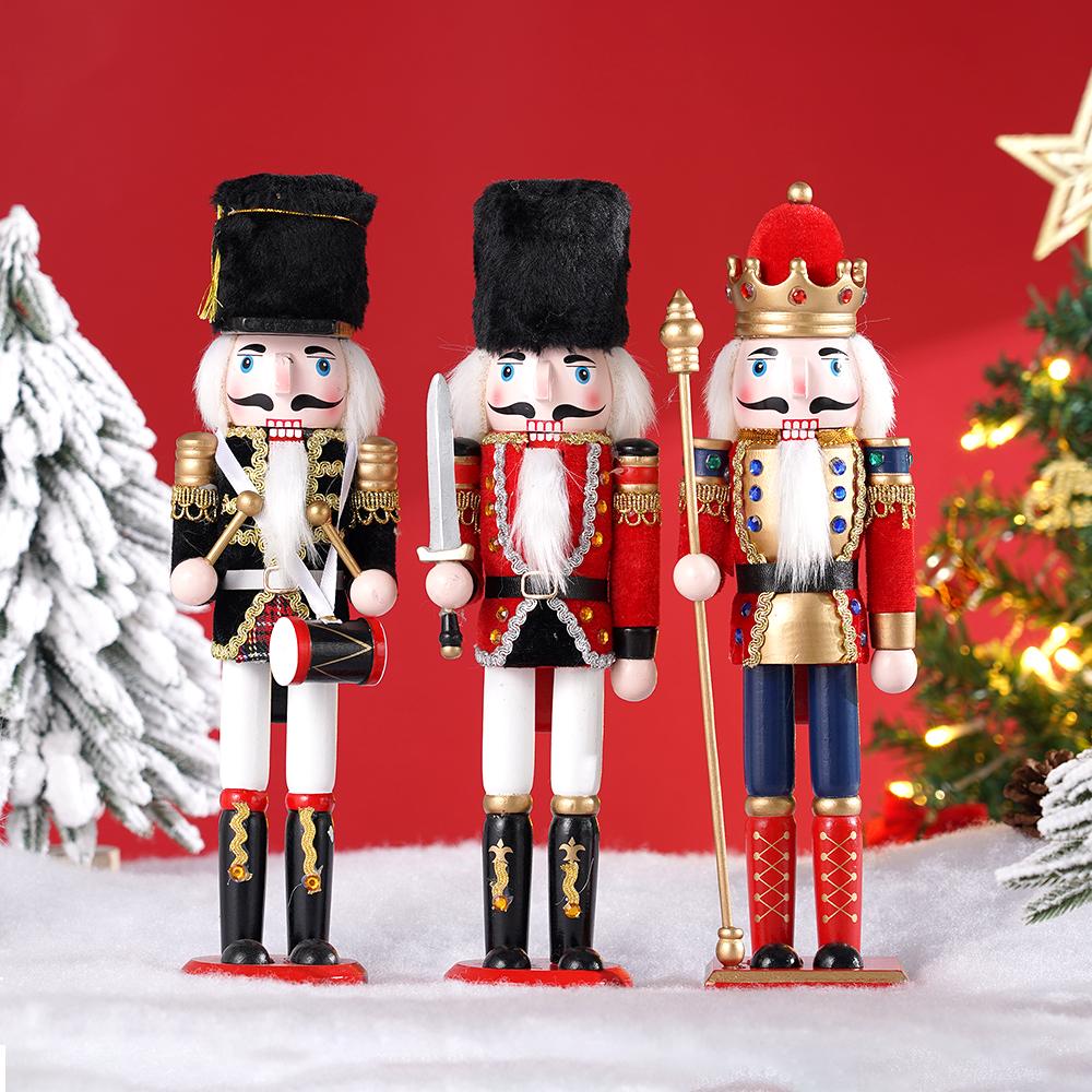 3pcs12inch Wooden Nutcracker Christmas Decor Soldier Traditional Handpainted Decorative Home/Office Christmas Decor In Gift Bo