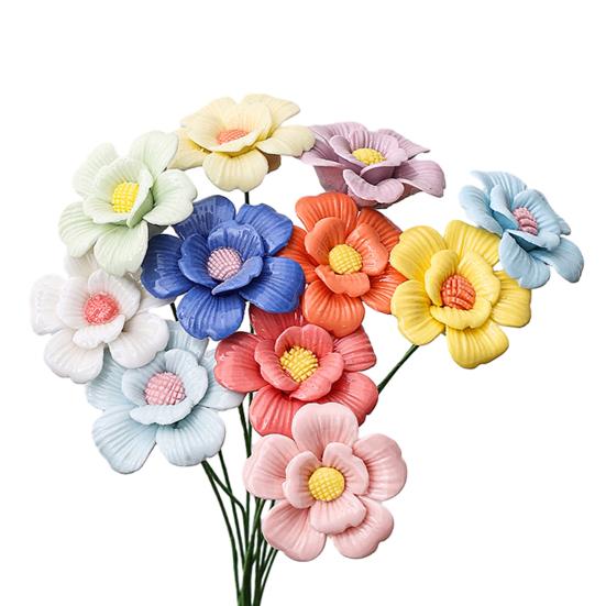 Ručně vyráběná keramická simulace květiny Realistický umělý barevný květ Dekorace Umělá květina se stonkem DIY Dekorace vázy