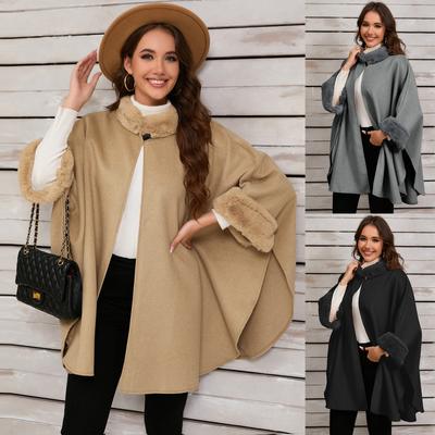 Poncho tipo chal cálido para mujer, capa con parte delantera abierta, cárdigan, chales para otoño e invierno, capa de piel sintética suave de gran tamaño, abrigo de lana, chaqueta, poncho para mujer
