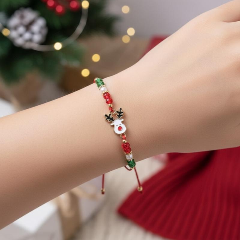 Festive Adjustable Rope Bracelet Set With Santa Claus Snowman Charm 12PCS Zinc Alloy Holiday Gift For Women