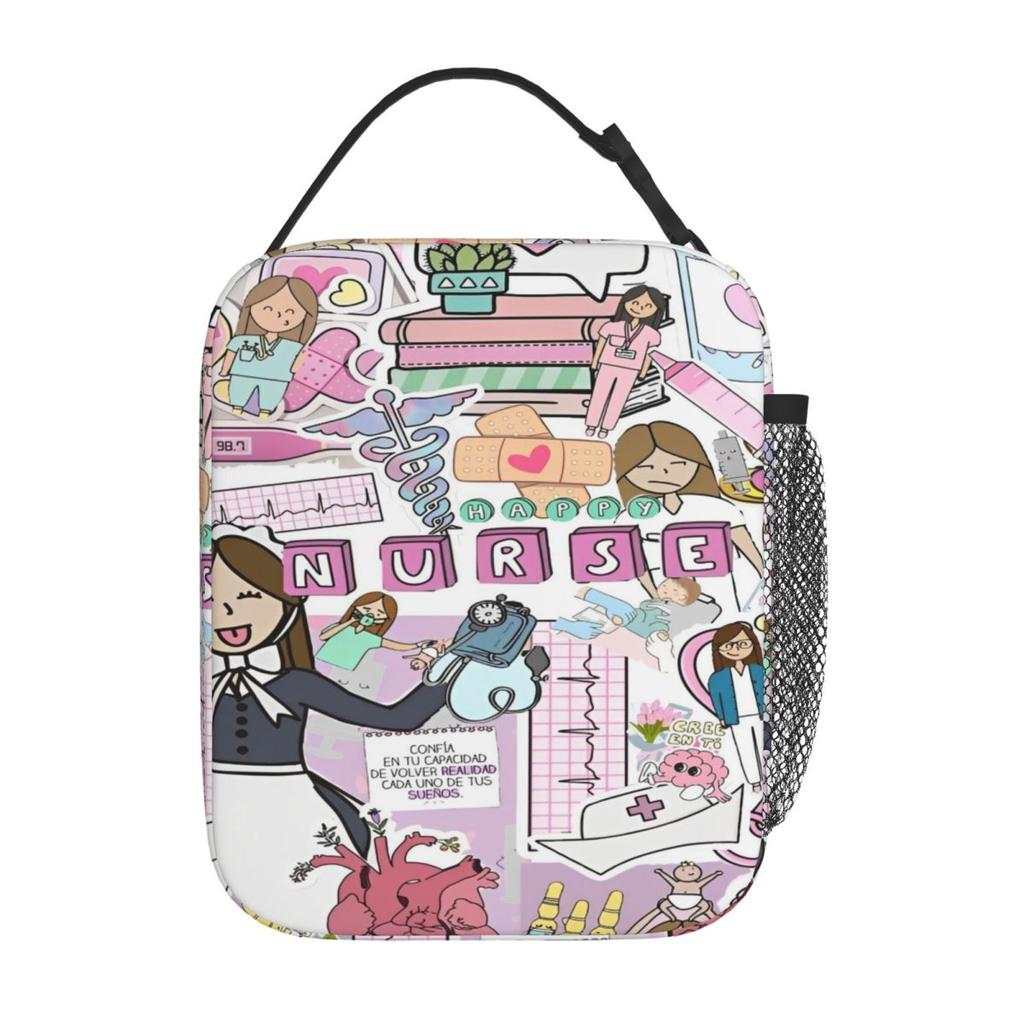 Cartoon Doctor Nurse Lunch Bag Enfermera En Apuros Grocery Casual Lunch Box For Adult School Cooler Bag Designer Tote Food Bags