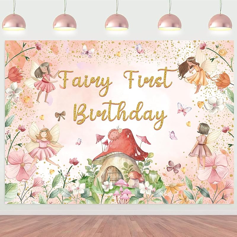 XCKALI Fairy First Birthday Backdrop Floral Fairy Girls 1st Birthday Photography Background Fairy Tale Theme Birthday Party Decorations 7x5FT