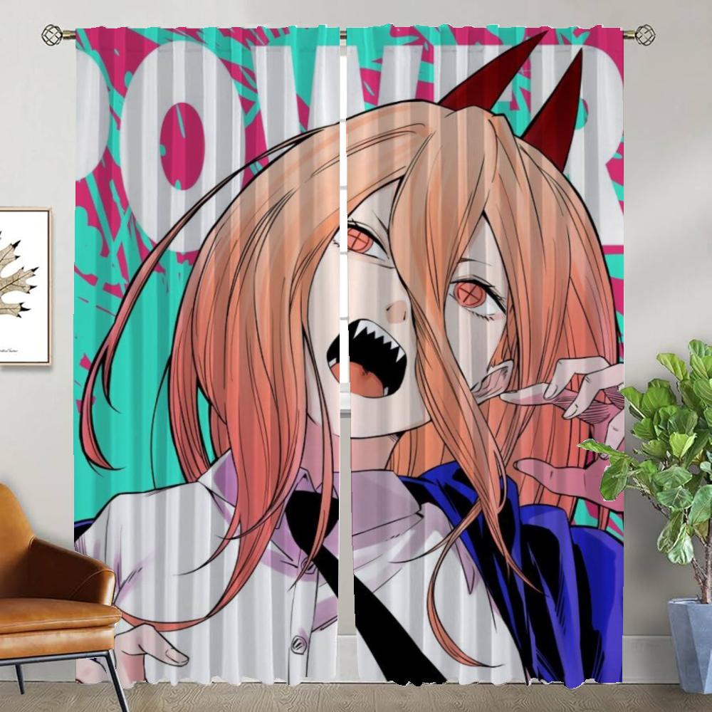 Halloween Dekoration Chainsaw Man Vorhänge Kinderzimmer Küchenvorhänge 2 Stück Fenstervorhang Raumteiler Tüll für Schlafzimmer Panel