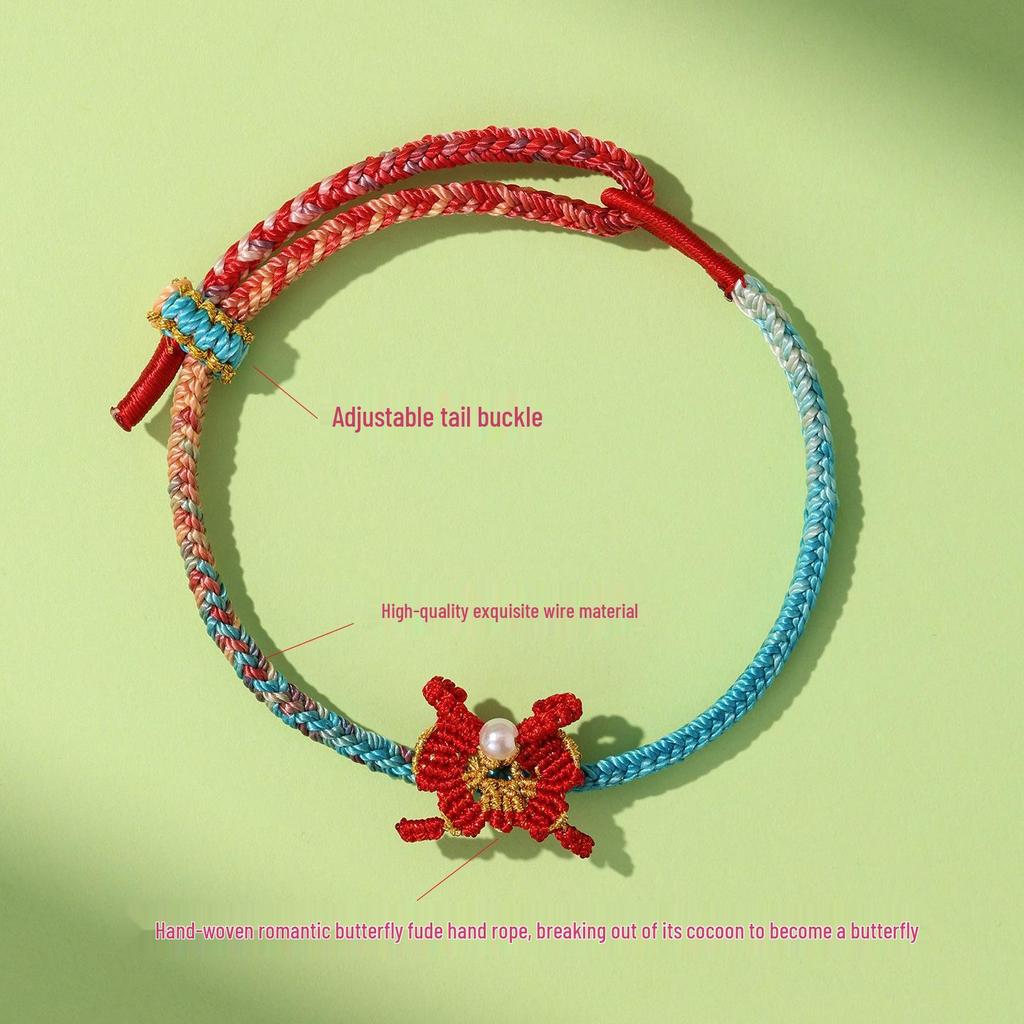 Handwoven Butterfly & Five-Color Rope Bracelet for Dragon Boat Festival - Perfect Gift for Children, Adults, and Couples