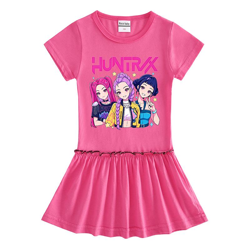Girls' Cartoon Color Block Raglan Dress with Pleated Ruffle Skirt