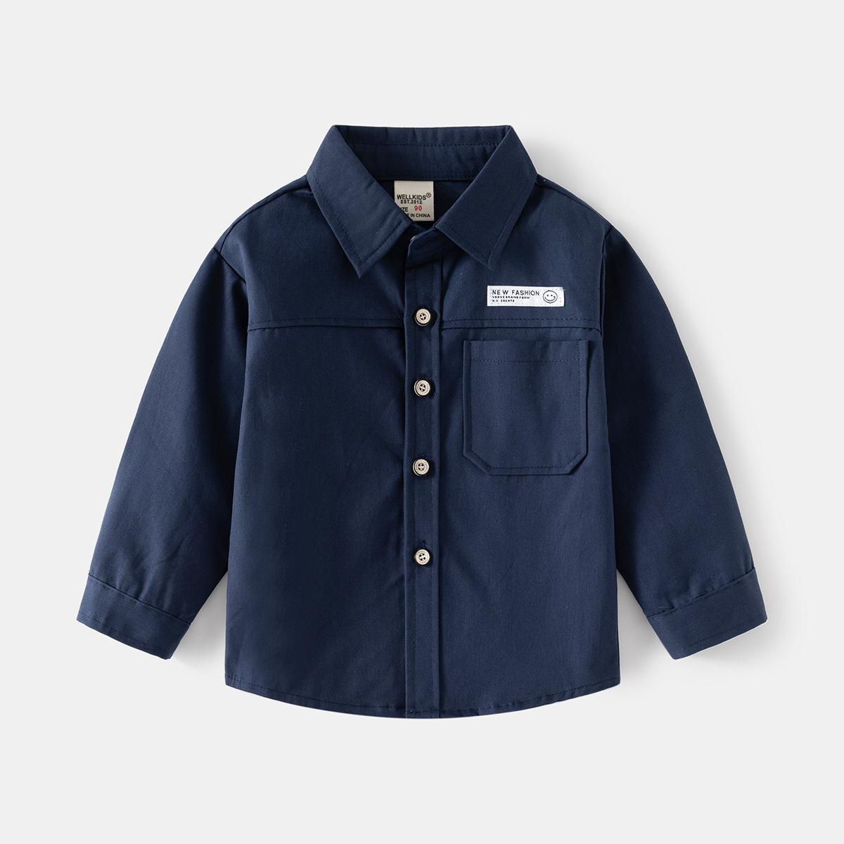 

2023 осенняя новая детская рубашка с длинными рукавами для мальчиков, однотонная рубашка на подкладке, корейская версия, топ, рубашка для мальчика 130cm