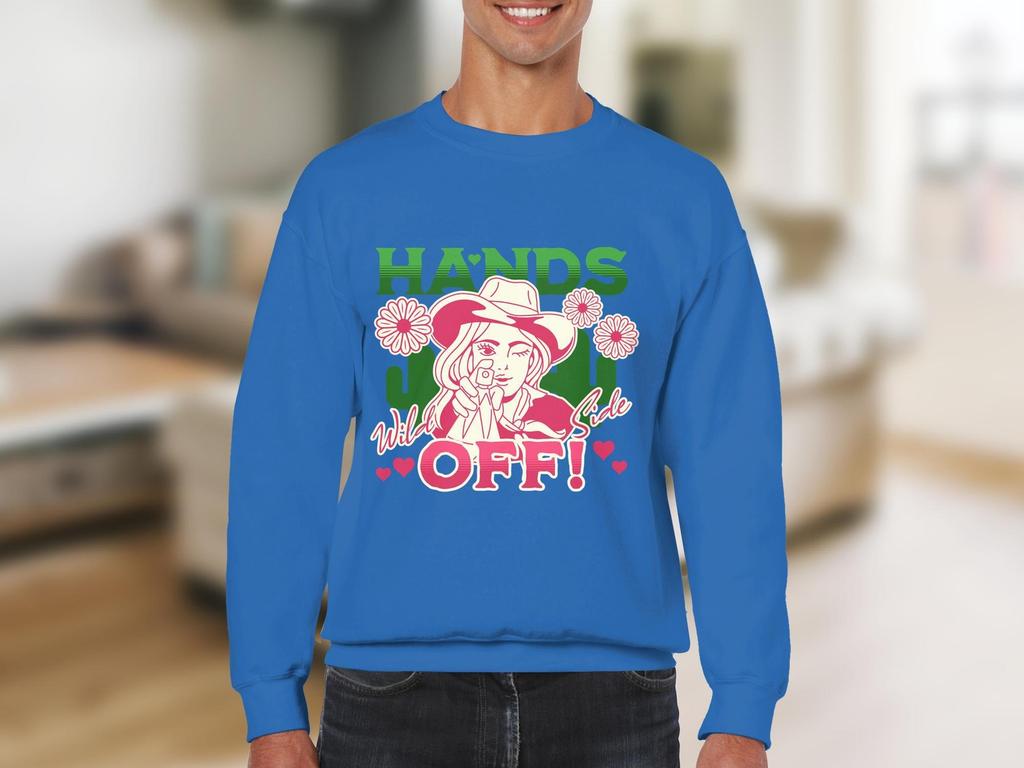 Hands Off - Top Quality Printed (DTF) Gilden Midweight Fleece Sweatshirt