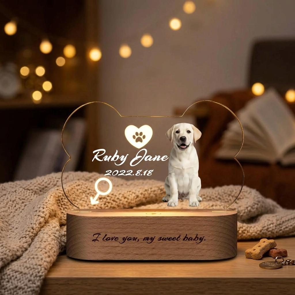 Personalized Pet Portrait Acrylic Night Light Custom Pet Photo Name Chic Home Bedroom Decor Precious Household Keepsake Ornament