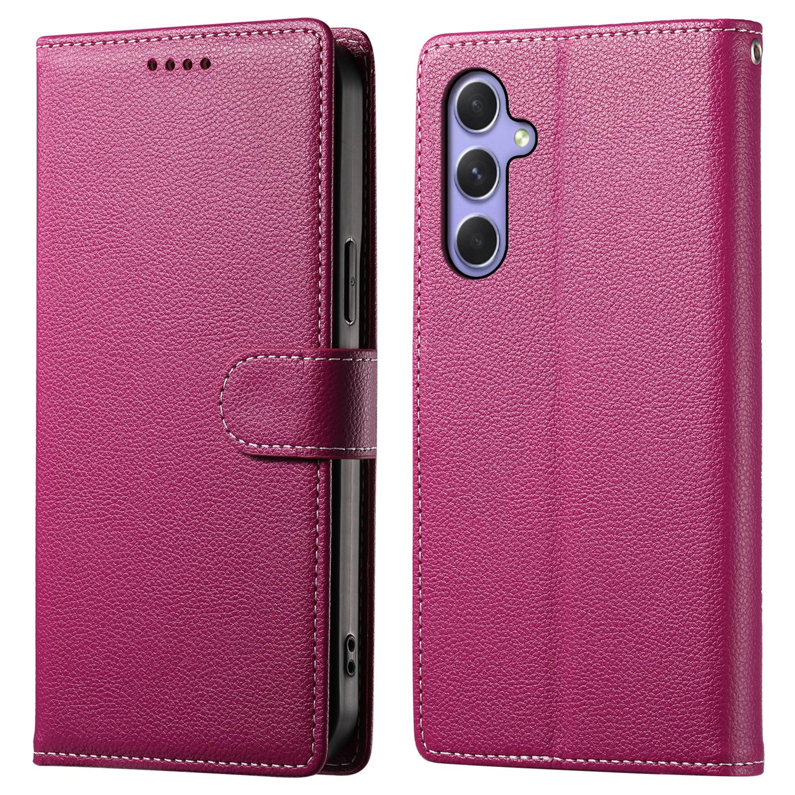 

DF-012 For Samsung Galaxy A55 5G Case Litchi Texture Leather Magnetic Clasp Wallet Stand Phone Cover Rose