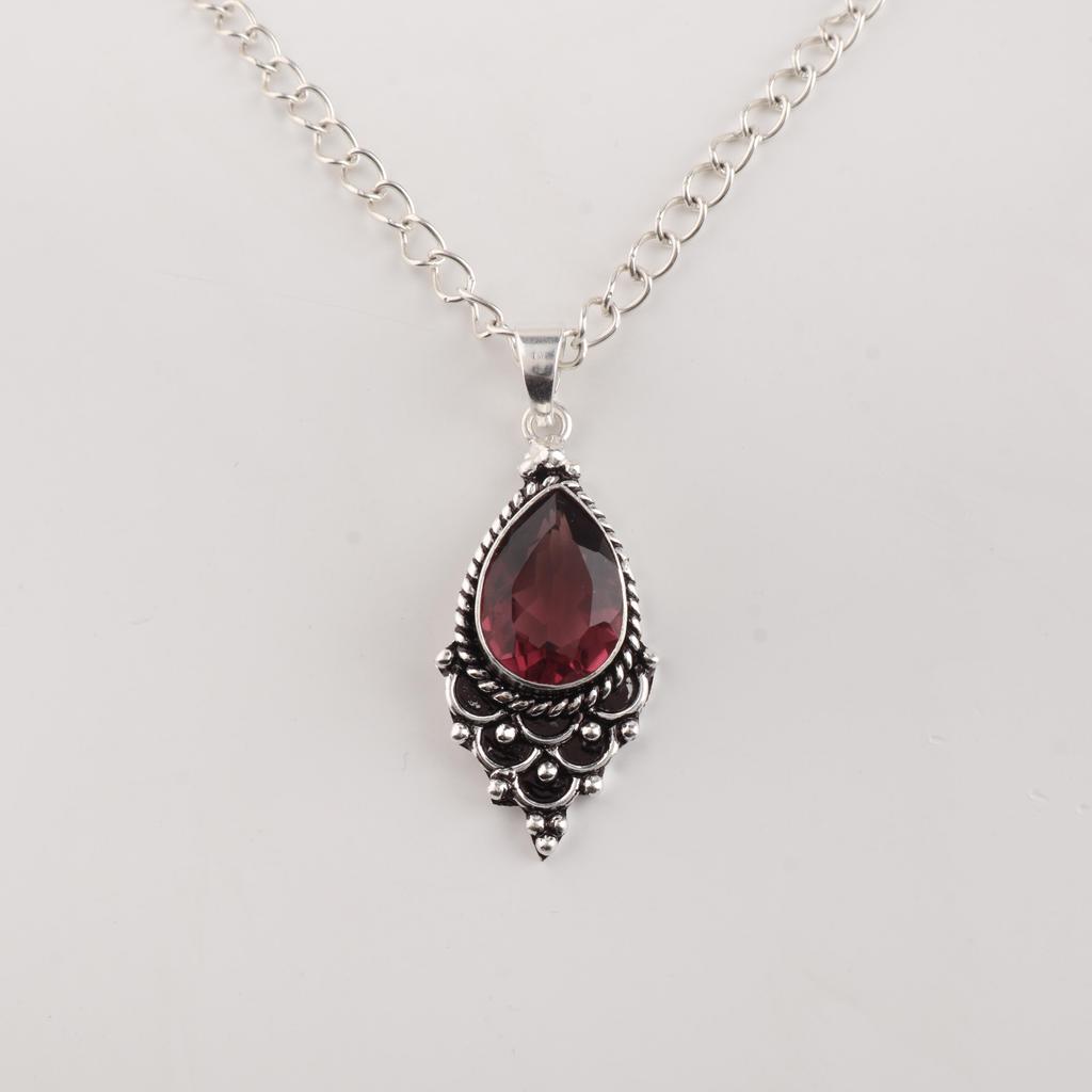 Rhodolite Gemstone 925 Sterling Silver Jewelry Designer Women Pendant 1.5" For Engagement Gift PP-70-9