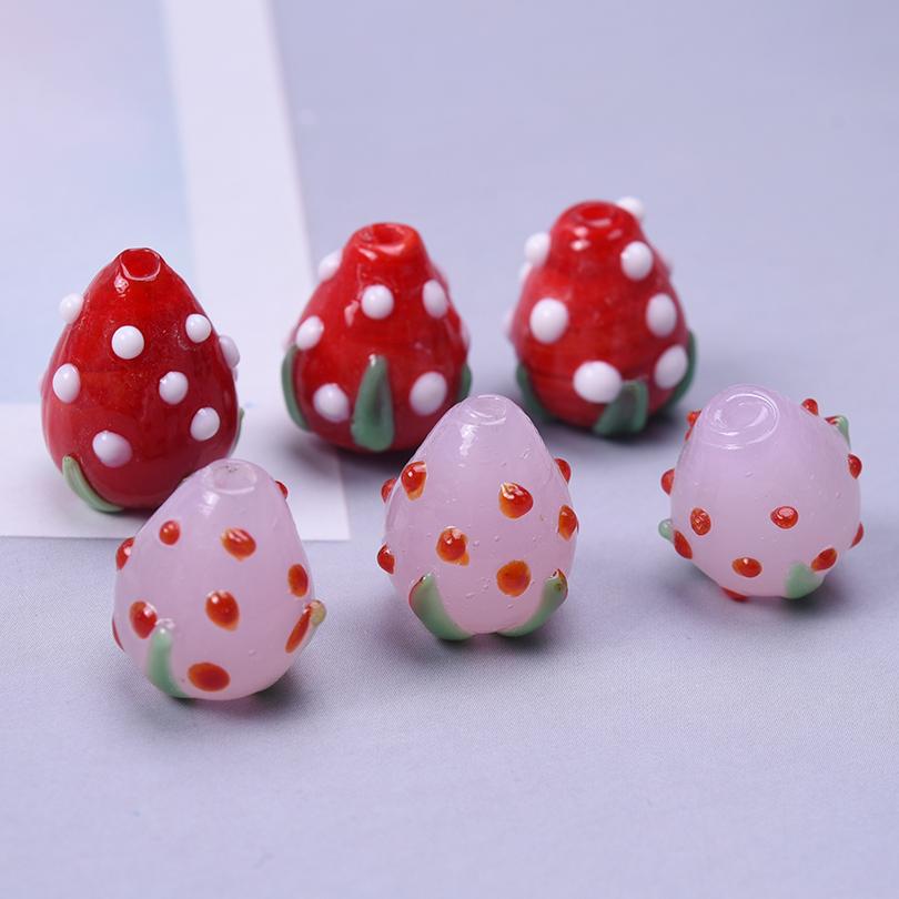 6pcs Mix Glass Fruit Pendant 3D Enamel Strawberry Charm For Jewelry Making Bracelet Anklet Necklaces DIY Beads Pendant Findings
