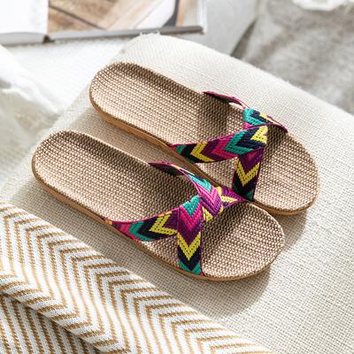 Women Men Home Indoor Floor Shoes Ladies Casual Flat Slides Sandals Cross Belt Hemp Flip Flops