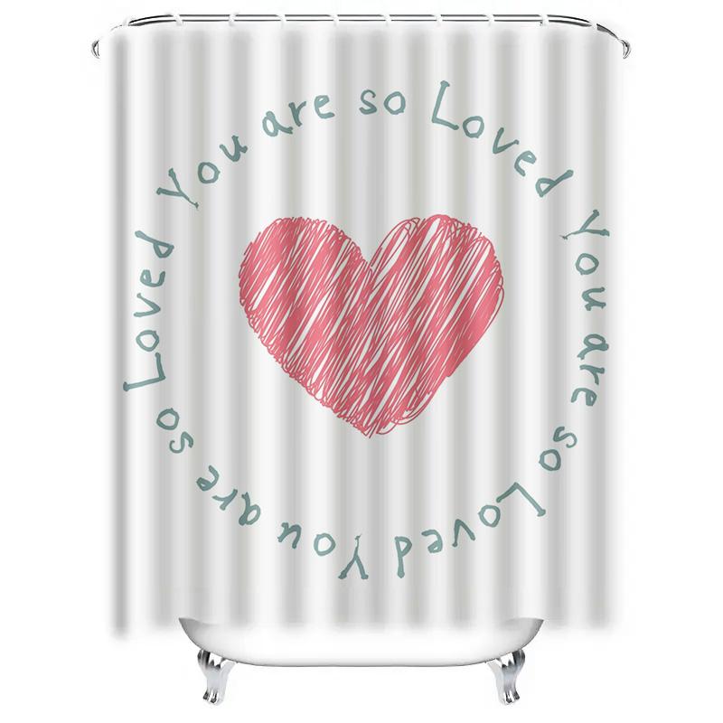 You Are So Loved Heart Design Waterproof Shower Curtain for Bathroom Decor, High-Quality Material and Easy to Clean