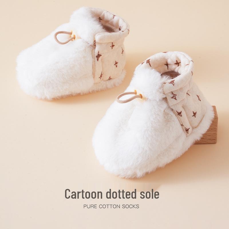 

Зимняя детская обувь для первых шагов - Теплый бархатный хлопок, Мягкая подошва, Защита от падений, Подкладка из меха для новорожденных 6-12 months (length 12CM) белый/звезда
