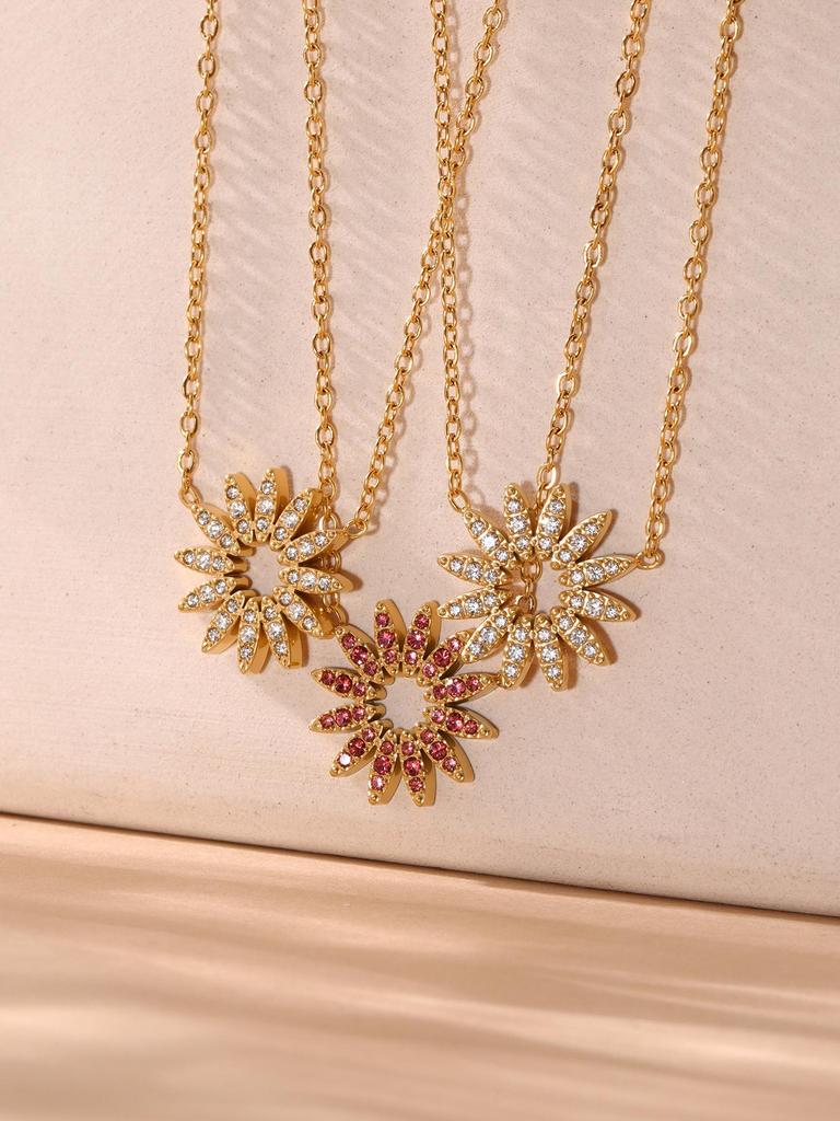 Qiong Yao Sunflower Zircon Sparkle Jewelry Set: Bracelet, Necklace & Ring - High-End Unique Design, Colorfast.
