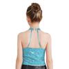 Girls Performance Top Halter Neck Sleeveless Backless Sparkling Sequin Crop Top Gymnastics Dance Wear