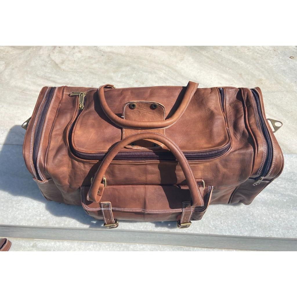 Leather Bag Travel Goat Gym Duffle Luggage Genuine Brown Vintage New Men's Men