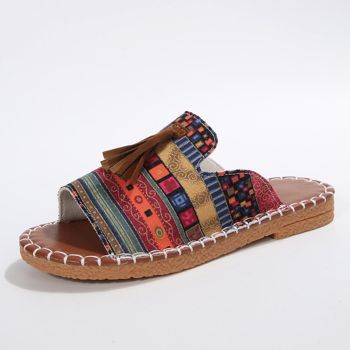 

Fashion Flat Bottom Slippers Fashionable Single Strap Home Beachwear Shoes for Adults Comfortable Synthetic Leather Rubber Outsole 36