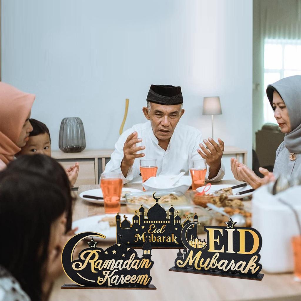 Eid Mubarak Holzornamente Ramadan Dekorationen für Zuhause Ramadan Kareem Islamischer Muslim Happy Eid Al Adha Party Dekoration 2024