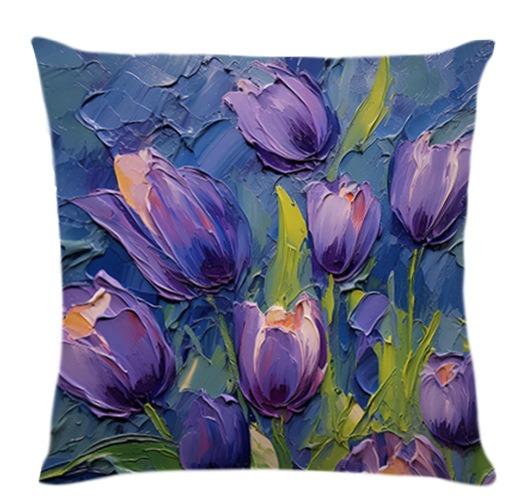 Tulip Oil Painting Print Home Decor Pillowcase Bedroom Living Room Sofa Decoration Polyester Cushion Cover With Zipper