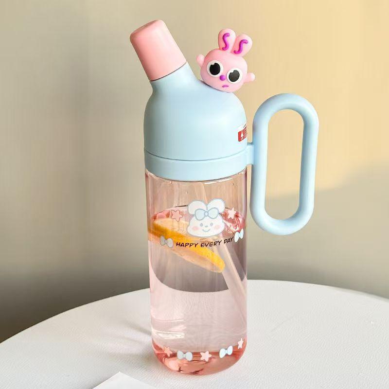 Ura-ra Cartoon Handle Straw Cup: Portable Plastic Cup for Kids' School and Travel