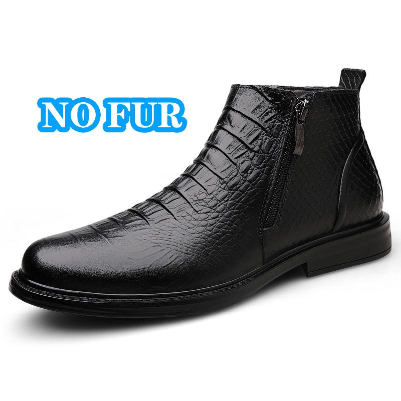 Men Winter Plush Snow Boots Genuine Leather Mens Side Zipper Ankle Boots Fashion Men High Top Casual Shoes All-match Male Botas