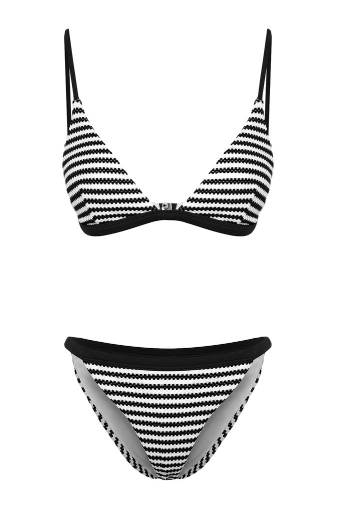 Women's New Season Bikini Set White-Blue Striped Triangle Textured Regular Bikini Set