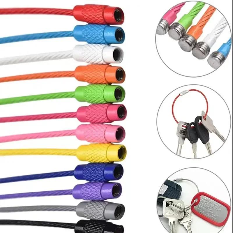 10pcs Colored Painted Steel Wire Keychain DIY Keyring Accessories Circle Rope Cable Loop Camp Luggage Tag Screw Lock Gadget 15cm