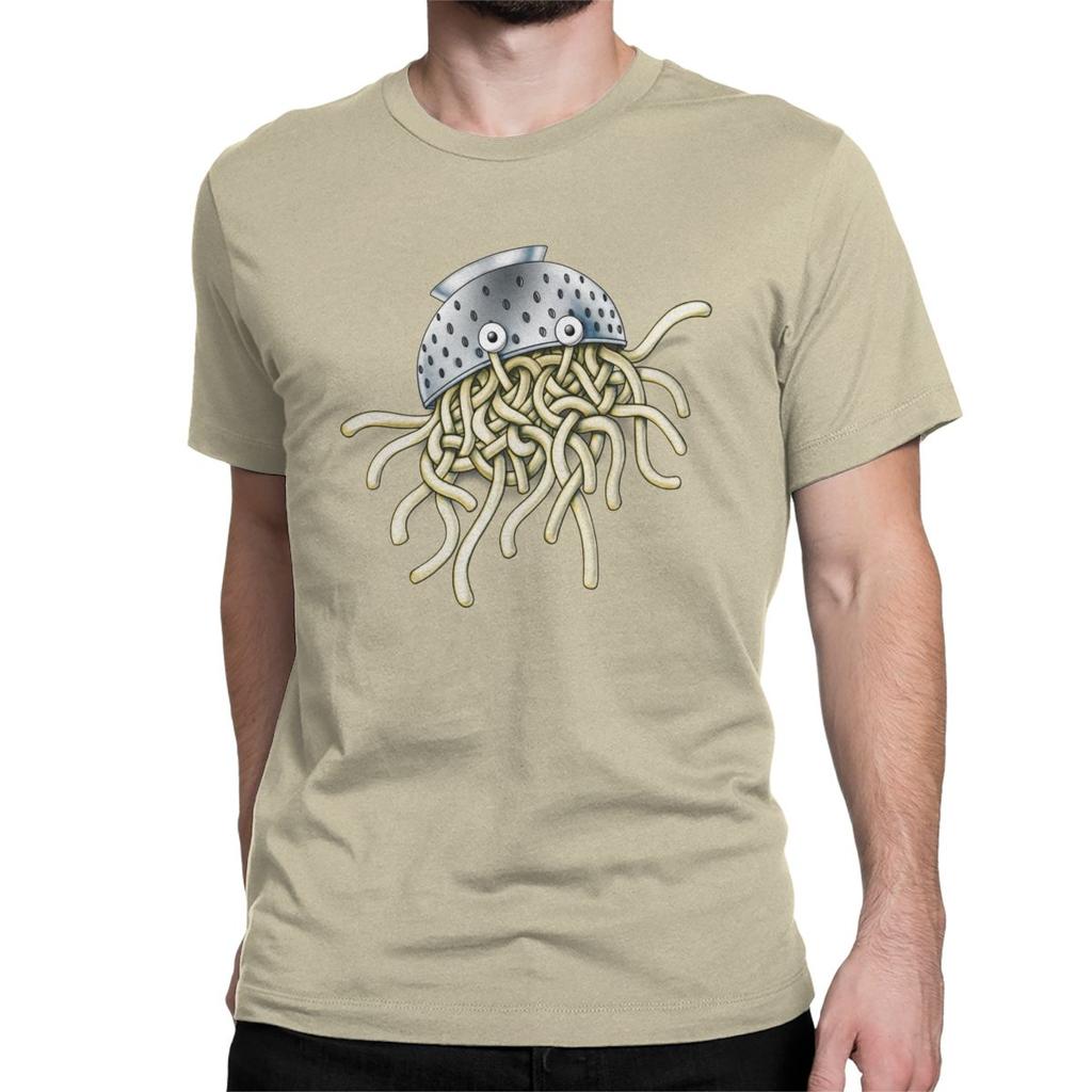 Flying Spaghetti Monsterism Monster With Colander T Shirts Men Funny TShirt Pastafarianism Fsm Religion Church Tees 5XL