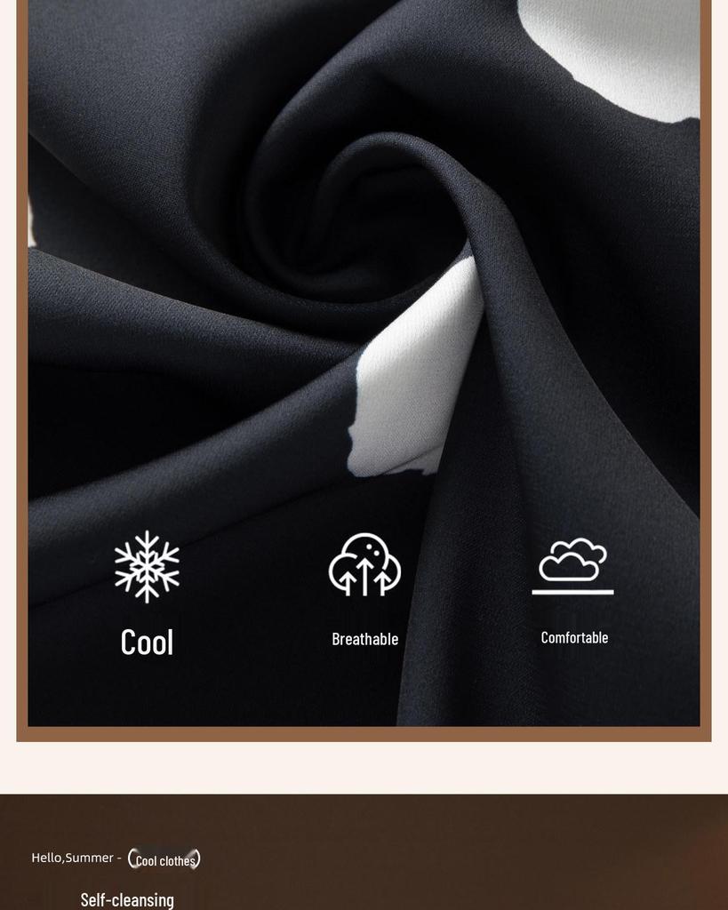 Men's Black Ice Silk Summer Pajama Set - Short-Sleeved Top with Shorts, Indoor/Outdoor Use, Luxurious Feel