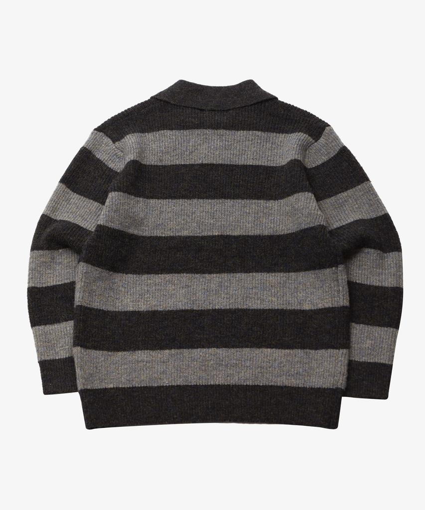GOLDEN SUNSHINE Wool Mixed Stripe Collar Knit_Grey