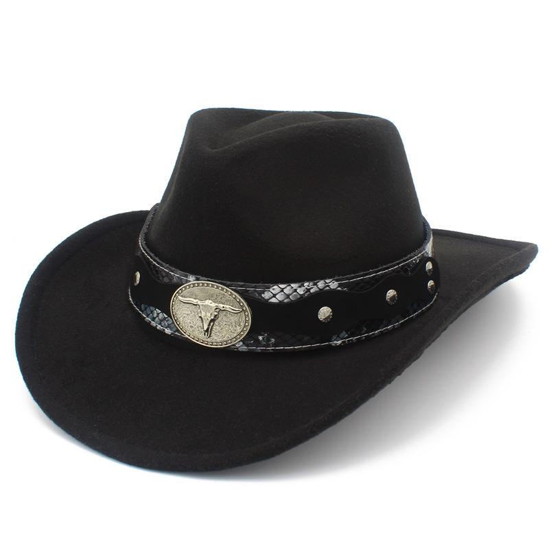 New Cow Head Belt Accessories Western Cowboy Hat Classic Retro Jazz Hat European and American Style Gentleman Hat