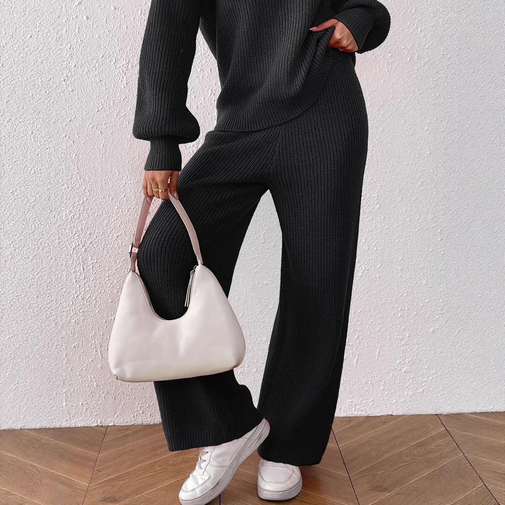 Women's Trousers, Autumn and Winter Woolen Trousers, Casual Straight-leg Wide-leg Trousers, Mid-high-waisted Thermal Long Trousers