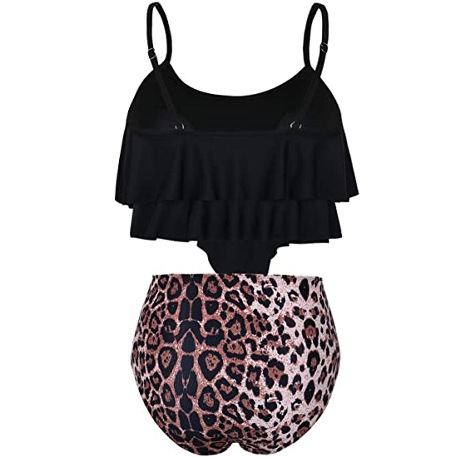 

Европейский и американский сексуальный черный купальник с двойной оборкой на спине и с чашечками 2X Large