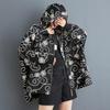 Langarm plus Größe schwarz mit Kapuze Vintage Blumen lässig lose Herbst Frühling Jacke Mantel Frauen Tops