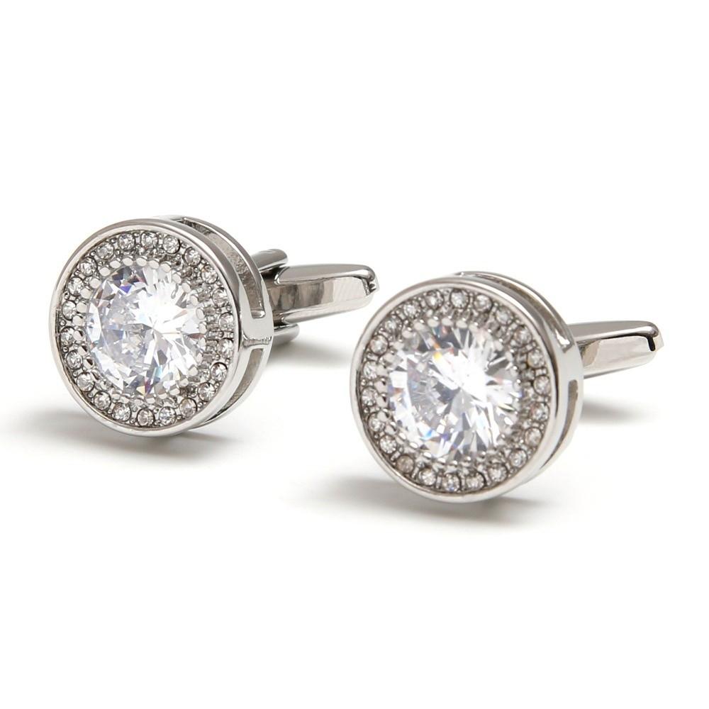 1/2 pair High-End Crystal French Shirt Cuff Buttons Classic Plated Cuff Links Banquet