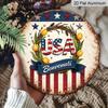 2D Flat - 1pc Aluminum Round Decor, Vintage American Flag & Tulip Wreath Design, Decorative Sign, "USA Benvenuti" Patriotic Metal Wall Art