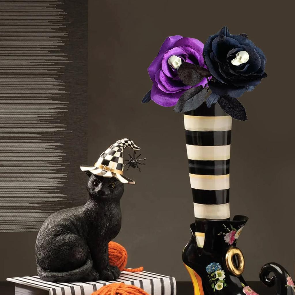 Artificial Rose Flowers With Skull Head Layout Fake Realistic Bendable Roses For DIY Photo Props Halloween Parties Home Decor