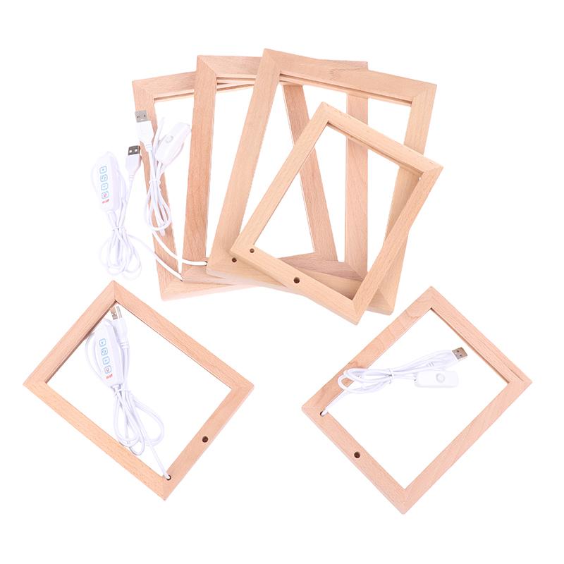 Leuchtender Fotorahmen, Tisch-Bilderrahmen, leuchtender Halter, einfaches 3D-Licht, Dekor, LED-Licht, Holz, USB-LED-Bilderrahmen