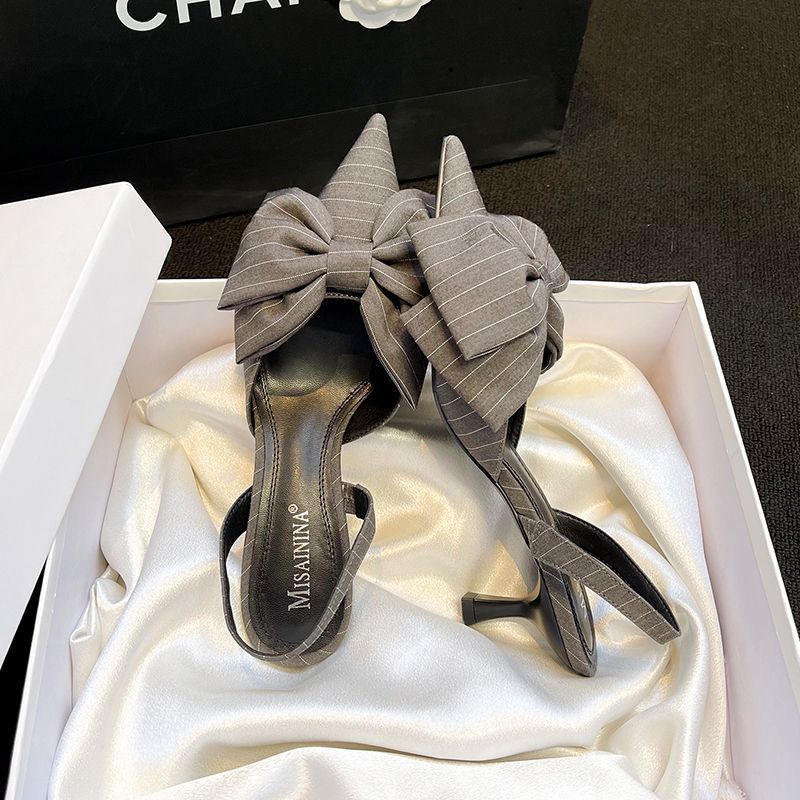 Gentle bow cool slippers single shoes French evening breeze with skirt bag head high heels fairy shoes 2025 spring