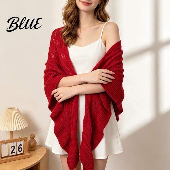 Casual Daily Shoulder Cover Hollow Knitted Shawl for Women Soft Polyester Cloak Wrap with Fashion Dresses Ruffled Cuffs Breathable Sun Protection