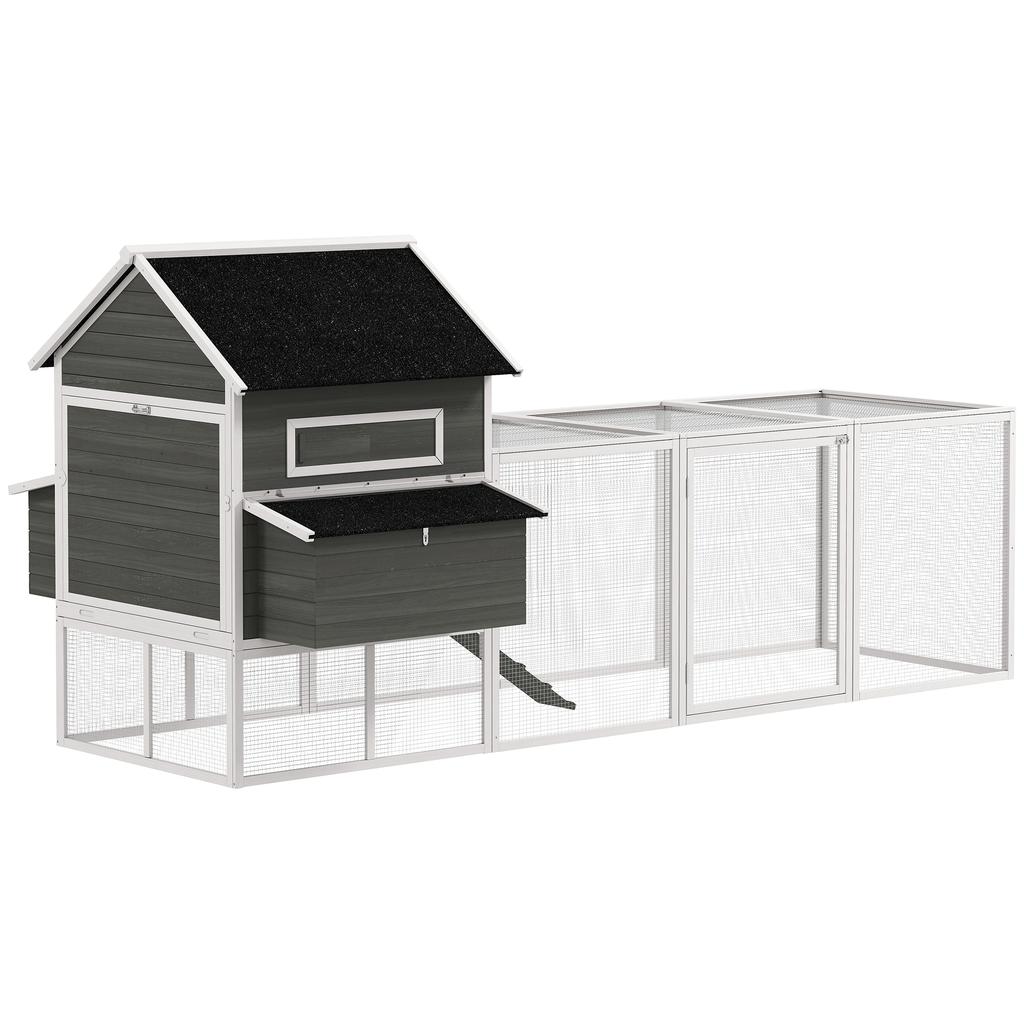Pollaio in Legno con Recinto Nido Tegole in Asfalto Vassoio Estraibile per 4-6 Galline 347x160x150 cm Grigio Scuro