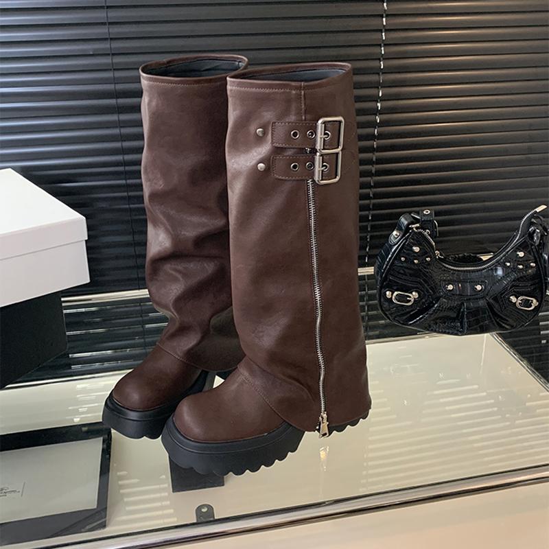 

Панк Стиль Сращивание Толстая Подошва Женские Сапоги до Колена Мода Молния Женская Платформа Рыцарские Длинные Ботильоны Обувь 35