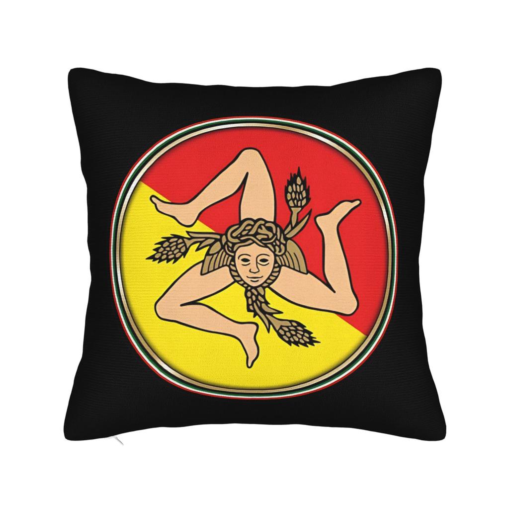 Sicilia Map Square Pillow Case Polyester Cushions for Sofa Trinacria of Sicily Casual Pillowcover Home Decor