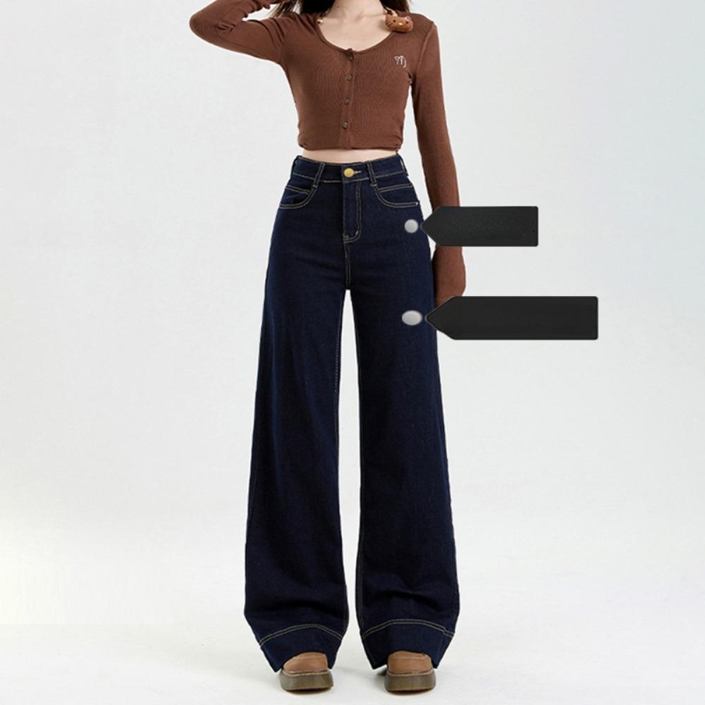 American Spice Girl High Waist Wide Leg Jeans Women's Spring and Autumn New Lazy Style Skinny Floor Mopping Jeans